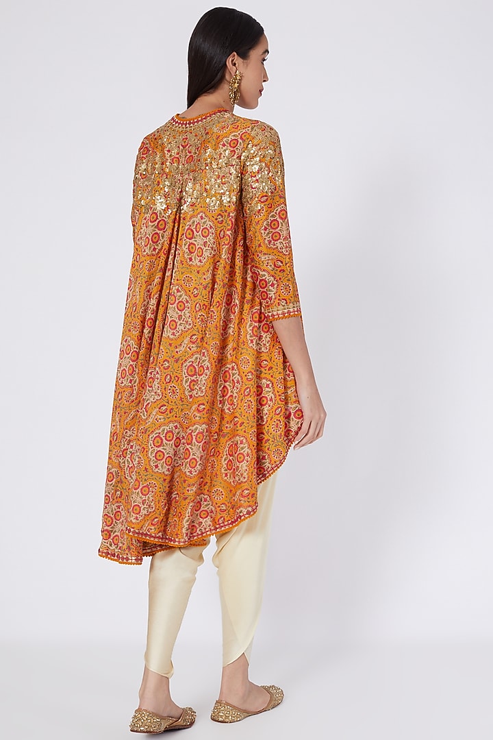 Orange Printed & Sequins Jacket Set by Debyani at Pernia's Pop Up Shop