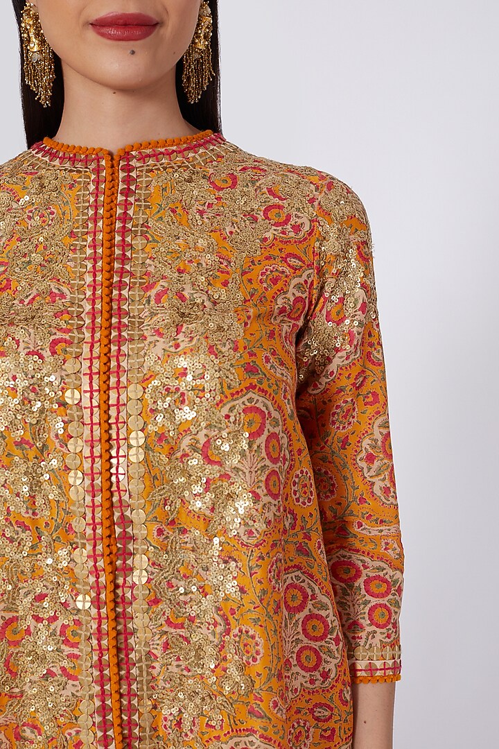Orange Printed & Sequins Jacket Set by Debyani at Pernia's Pop Up Shop