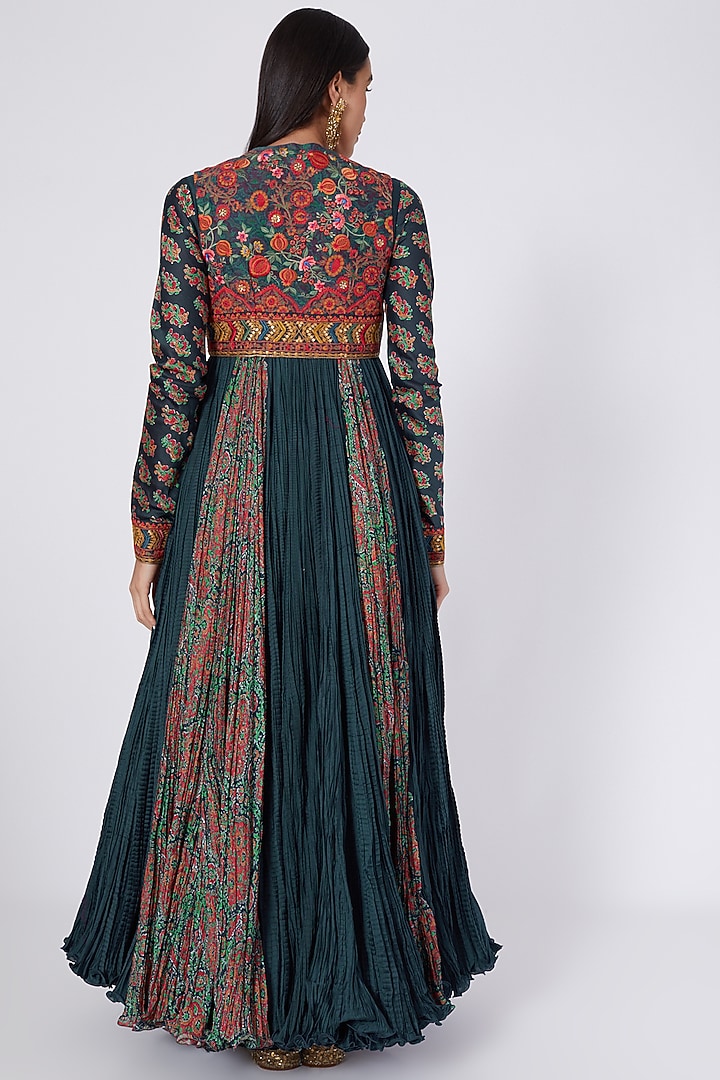 Blue Crinkled Bridal Anarkali Set by Debyani at Pernia's Pop Up Shop