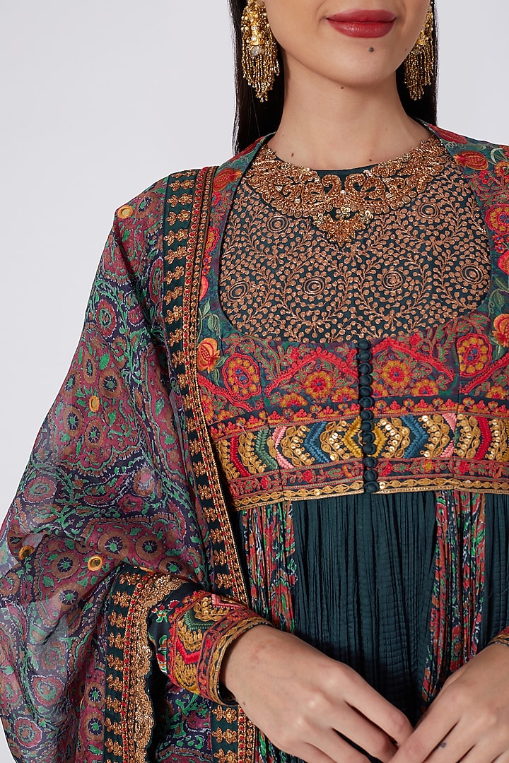Blue Crinkled Bridal Anarkali Set by Debyani at Pernia's Pop Up Shop