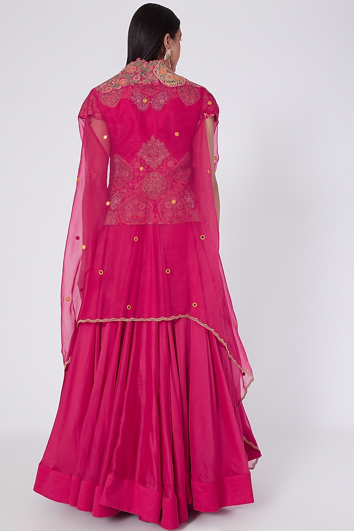 Magenta Chanderi Silk Skirt Set by Debyani at Pernia's Pop Up Shop