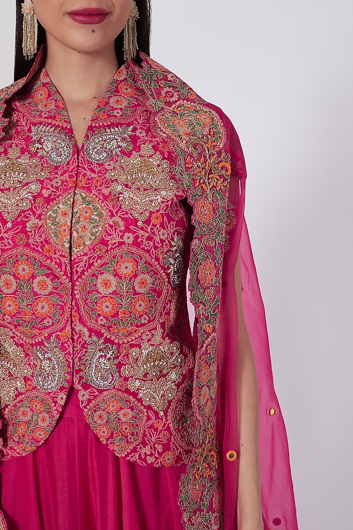 Magenta Chanderi Silk Skirt Set by Debyani at Pernia's Pop Up Shop