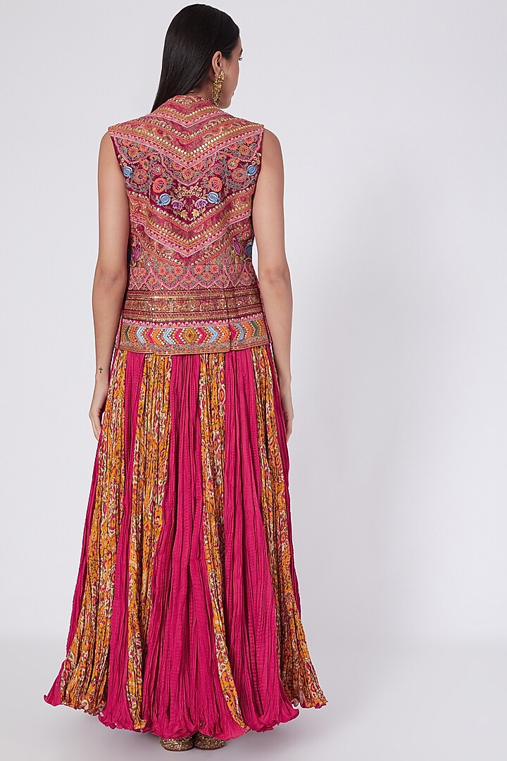 Magenta & Orange Crinkle Skirt Set by Debyani at Pernia's Pop Up Shop