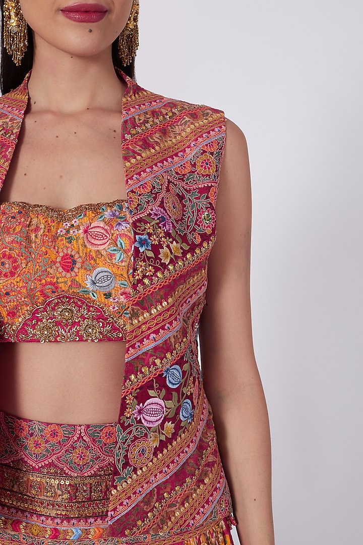 Magenta & Orange Crinkle Skirt Set by Debyani at Pernia's Pop Up Shop