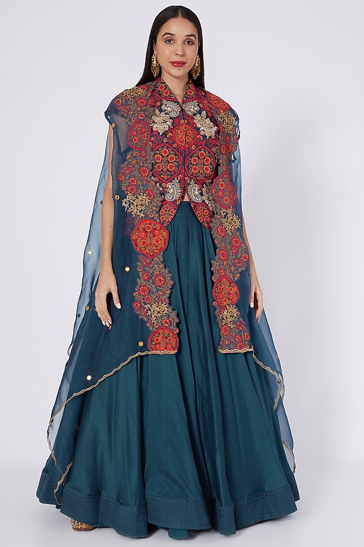 Blue Chanderi Silk Skirt Set by Debyani at Pernia's Pop Up Shop