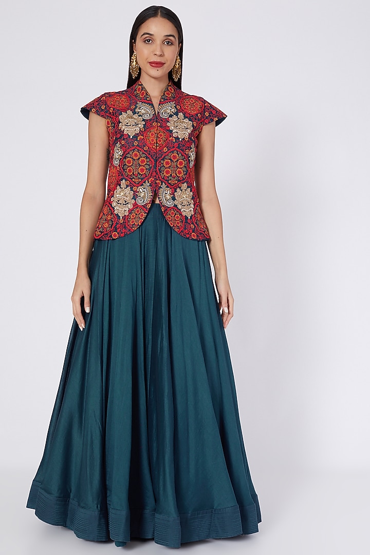 Blue Chanderi Silk Skirt Set by Debyani at Pernia's Pop Up Shop
