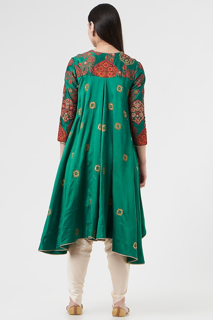 Green Chanderi Mulmul Jacket Set by Debyani at Pernia's Pop Up Shop