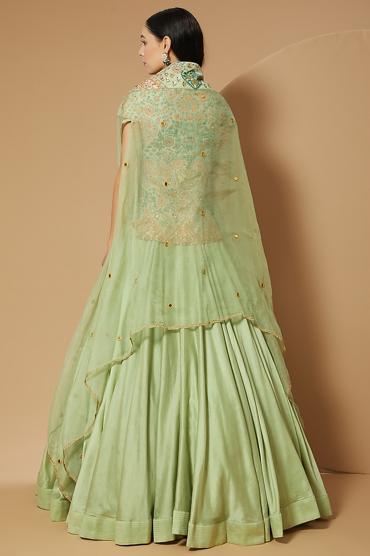 Pista Green Chanderi Skirt Set by Debyani at Pernia's Pop Up Shop