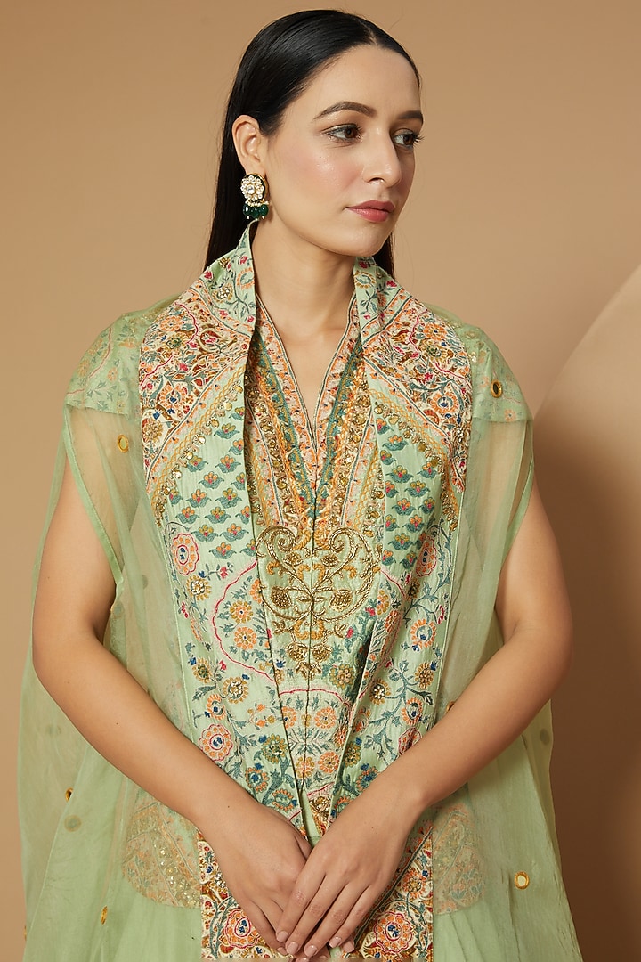 Pista Green Chanderi Skirt Set by Debyani at Pernia's Pop Up Shop