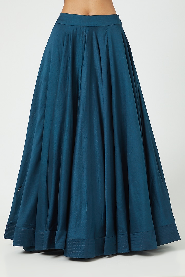 Navy Blue Chanderi & Raw Silk Jacket Wedding Lehenga Set by Debyani at Pernia's Pop Up Shop