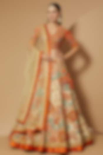 Ivory Raw Silk Bridal Lehenga Set by Debyani at Pernia's Pop Up Shop