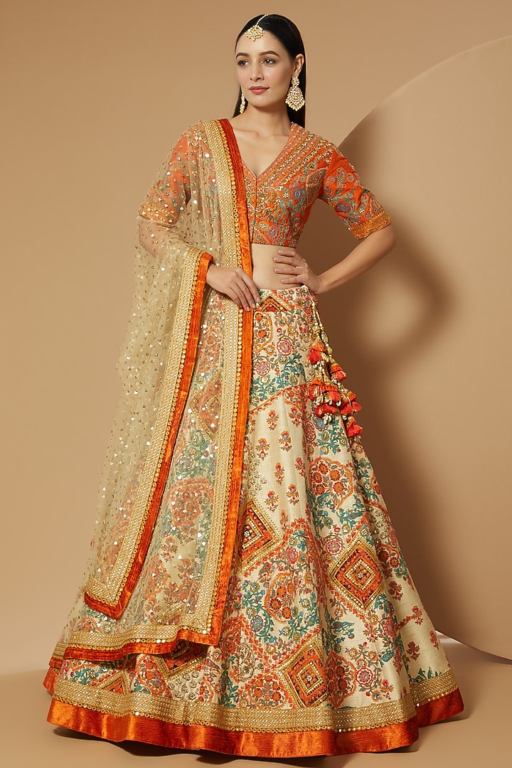Ivory Raw Silk Bridal Lehenga Set by Debyani at Pernia's Pop Up Shop