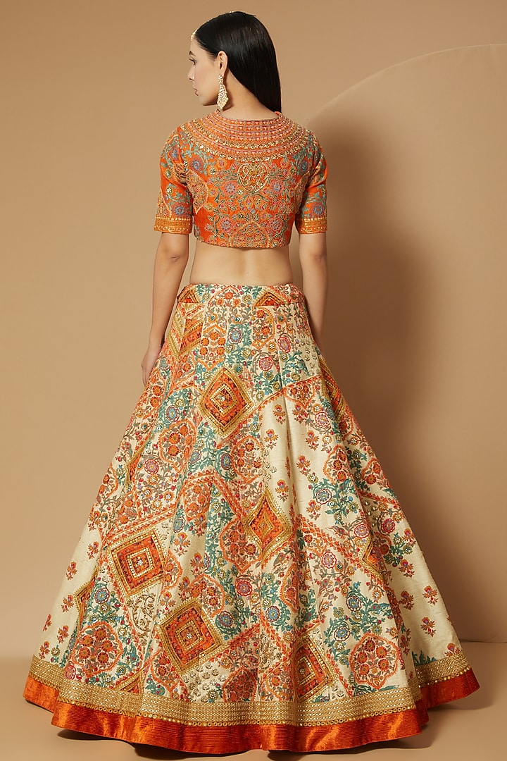 Ivory Raw Silk Bridal Lehenga Set by Debyani at Pernia's Pop Up Shop