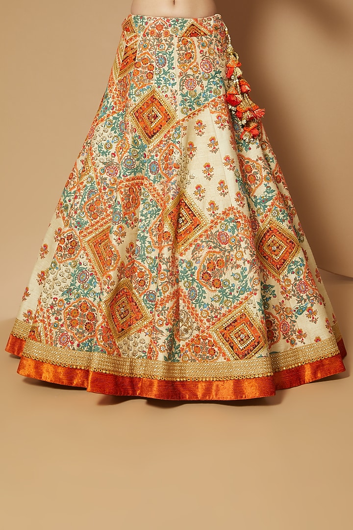 Ivory Raw Silk Bridal Lehenga Set by Debyani at Pernia's Pop Up Shop