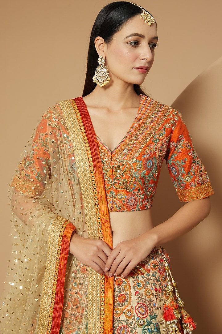 Ivory Raw Silk Bridal Lehenga Set by Debyani at Pernia's Pop Up Shop
