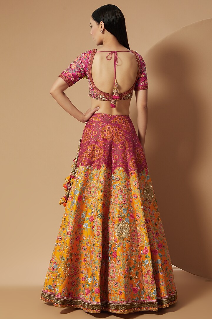 Magenta Chanderi Bridal Lehenga Set by Debyani at Pernia's Pop Up Shop