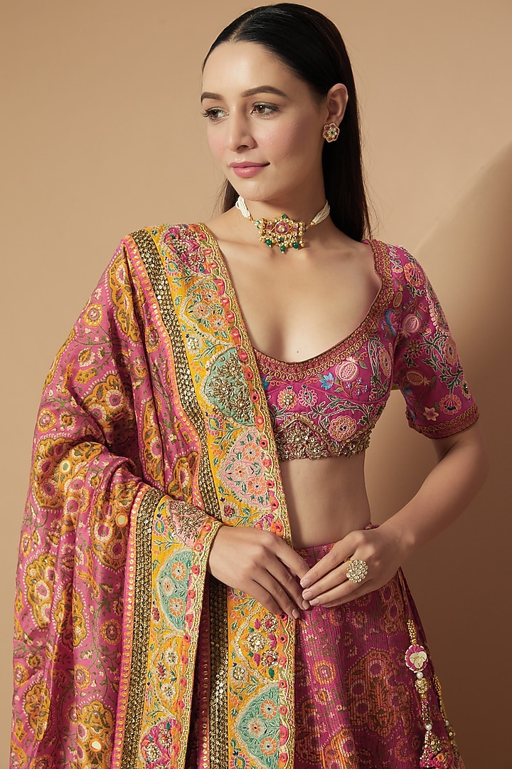 Magenta Chanderi Bridal Lehenga Set by Debyani at Pernia's Pop Up Shop