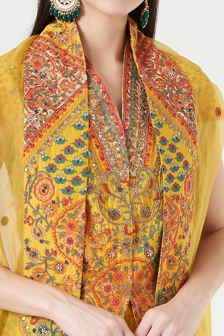 Yellow Organza Jacket Set by Debyani at Pernia's Pop Up Shop