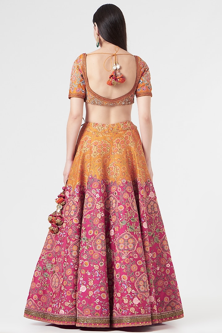 Orange Chanderi Bridal Lehenga Set by Debyani at Pernia's Pop Up Shop