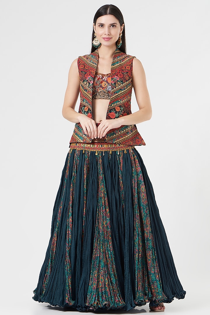 Blue Chanderi Skirt Set by Debyani at Pernia's Pop Up Shop