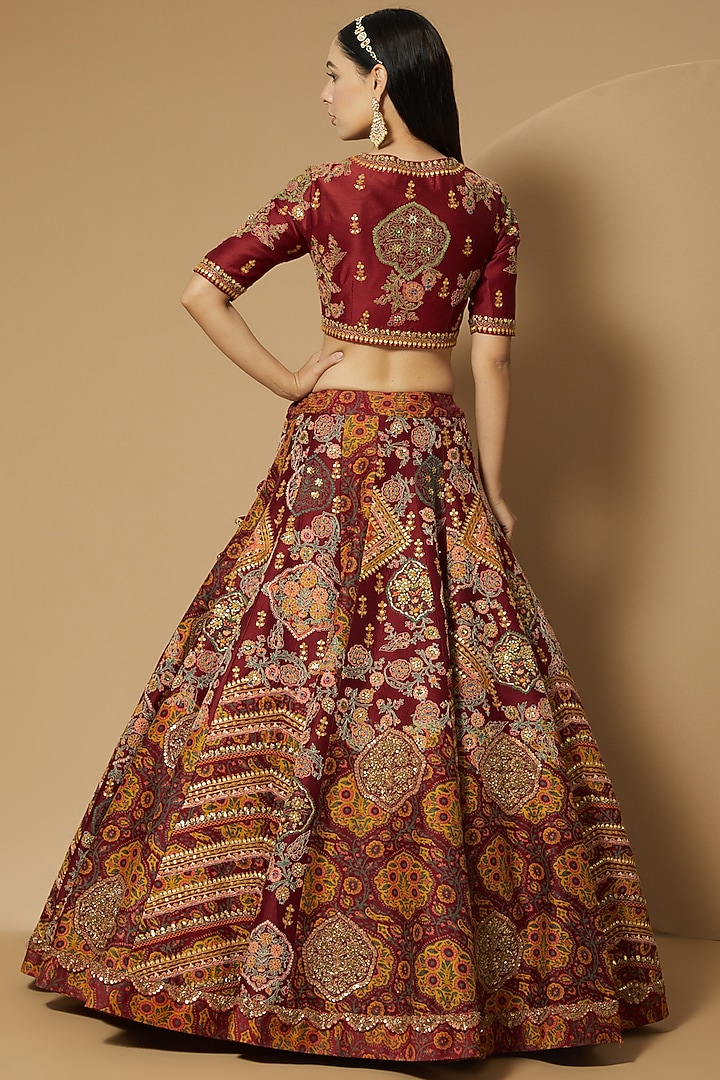 Red Habutai Silk Bridal Lehenga Set by Debyani at Pernia's Pop Up Shop