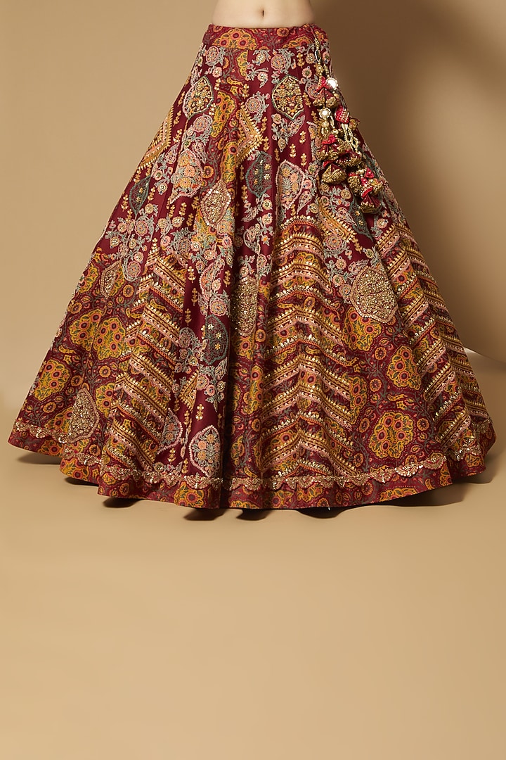 Red Habutai Silk Bridal Lehenga Set by Debyani at Pernia's Pop Up Shop
