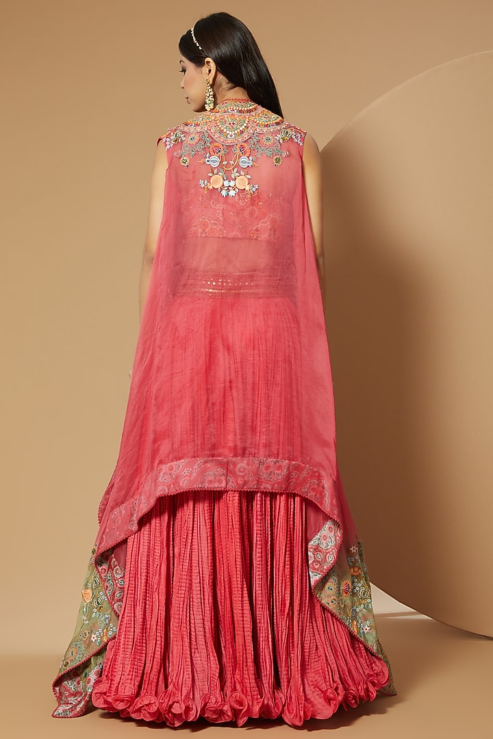 Candy Pink Chanderi Crushed Skirt Set by Debyani at Pernia's Pop Up Shop