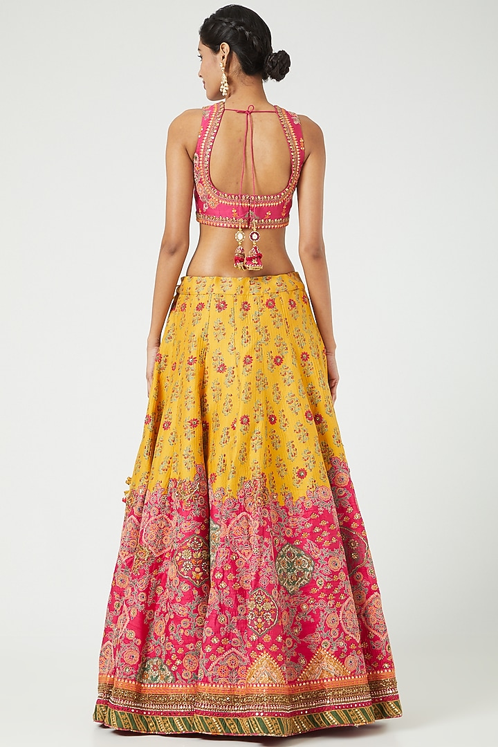Mustard Printed Bridal Lehenga Set by Debyani at Pernia's Pop Up Shop