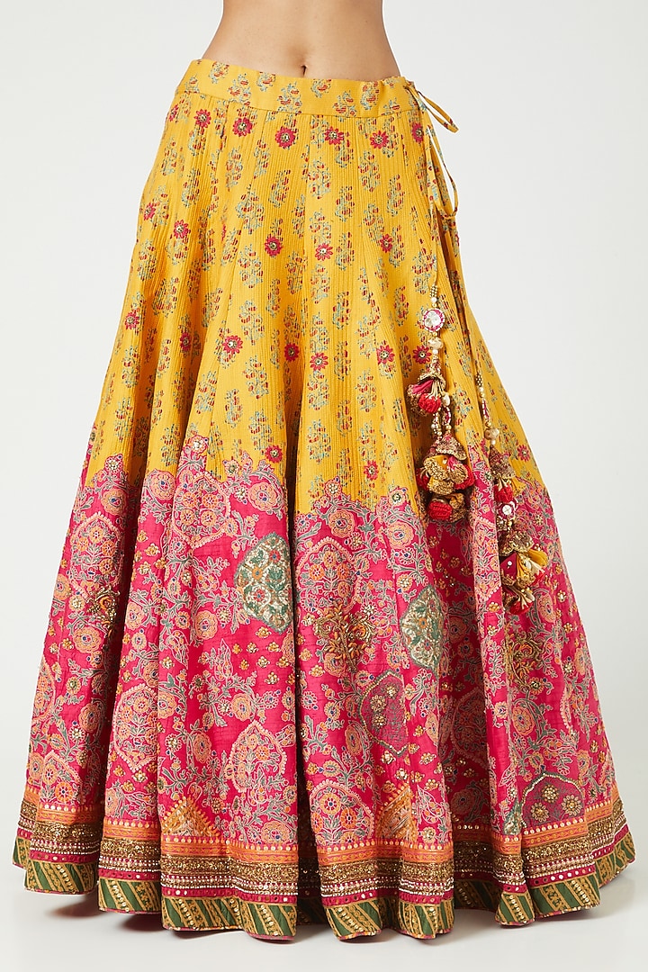 Mustard Printed Bridal Lehenga Set by Debyani at Pernia's Pop Up Shop
