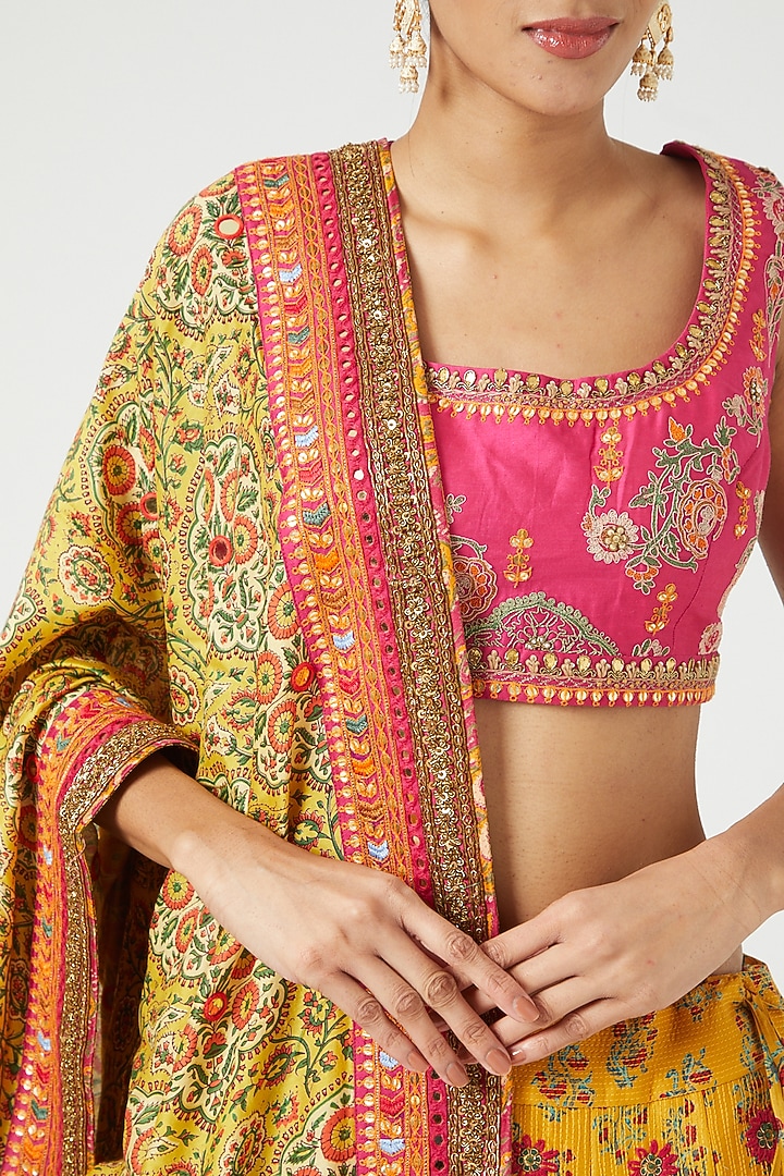 Mustard Printed Bridal Lehenga Set by Debyani at Pernia's Pop Up Shop