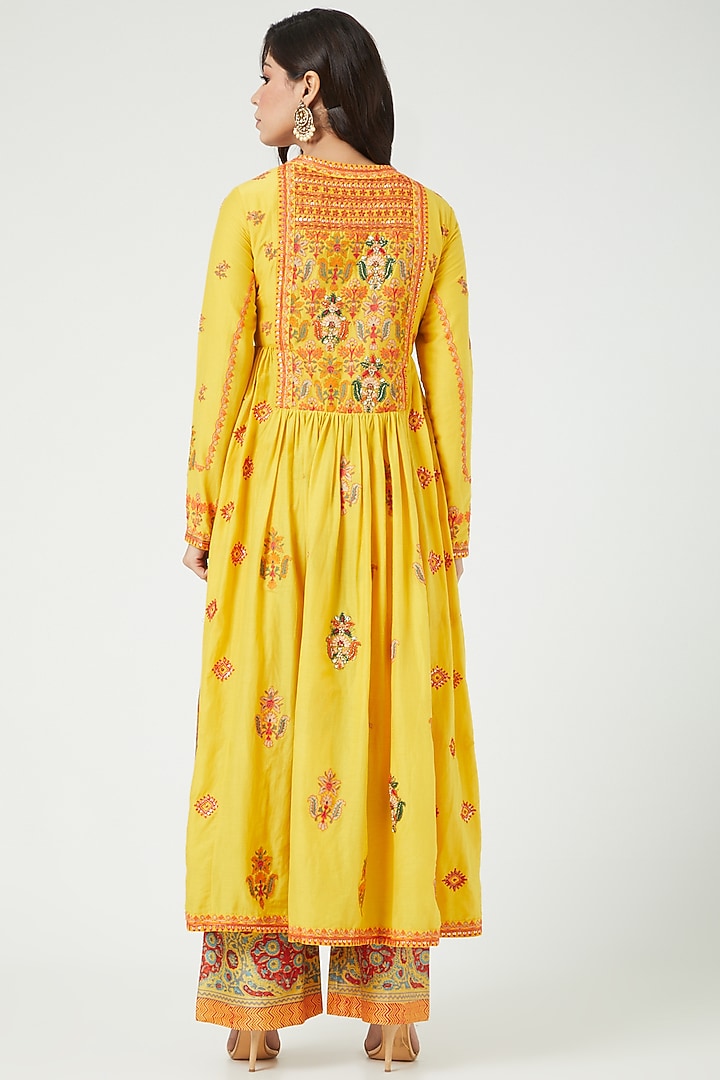 Mustard Chanderi Kurta Set by Debyani at Pernia's Pop Up Shop