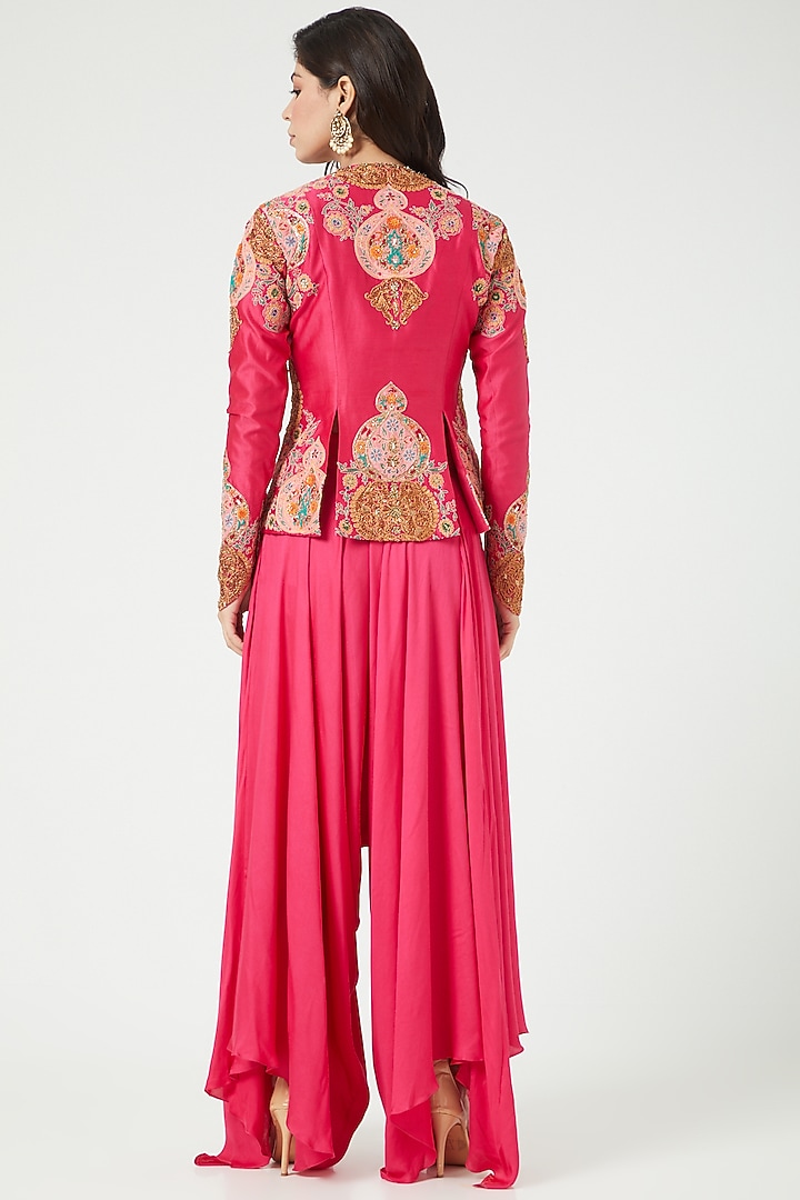 Magenta Chanderi Jacket Set by Debyani at Pernia's Pop Up Shop