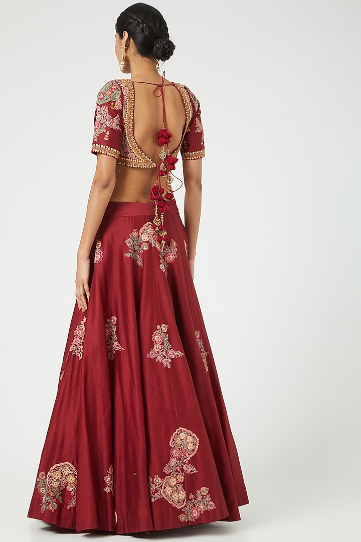 Maroon Chanderi Wedding Lehenga Set by Debyani at Pernia's Pop Up Shop