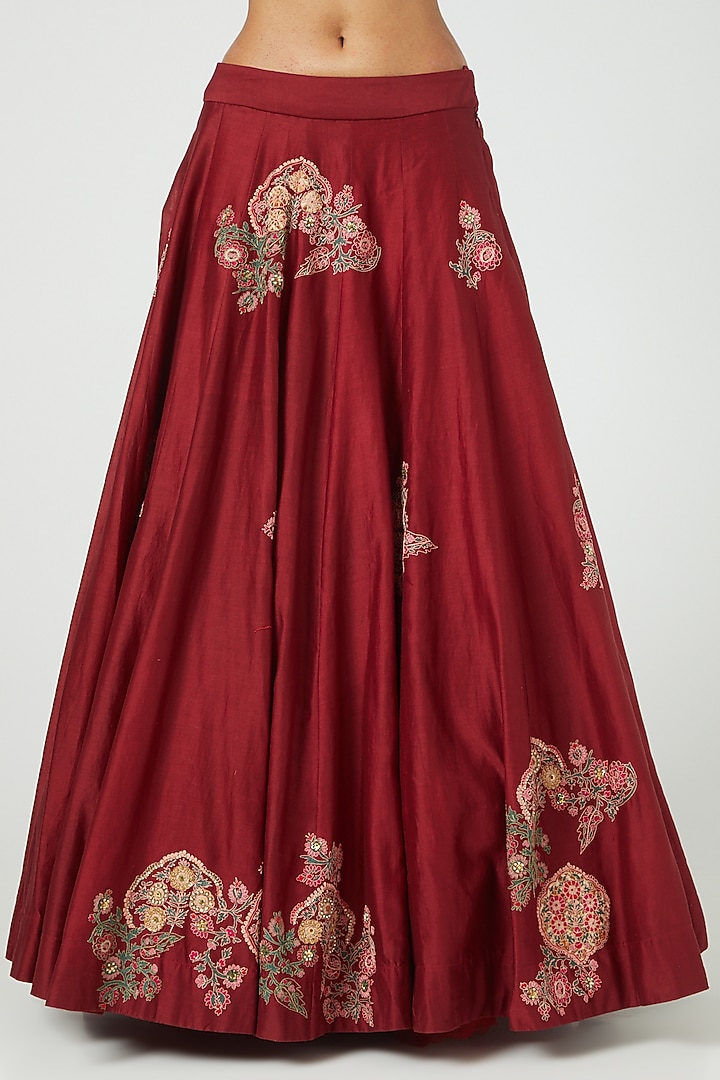 Maroon Chanderi Wedding Lehenga Set by Debyani at Pernia's Pop Up Shop