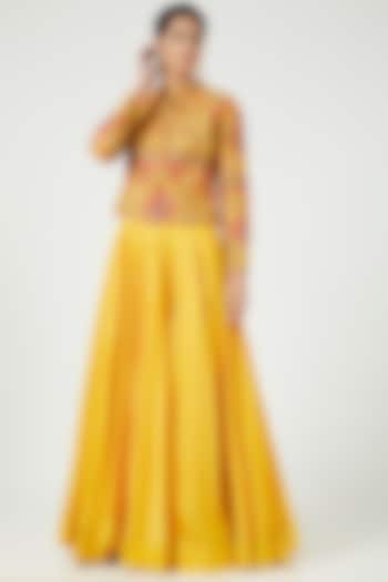 Mustard Raw Silk Jacket Set by Debyani at Pernia's Pop Up Shop