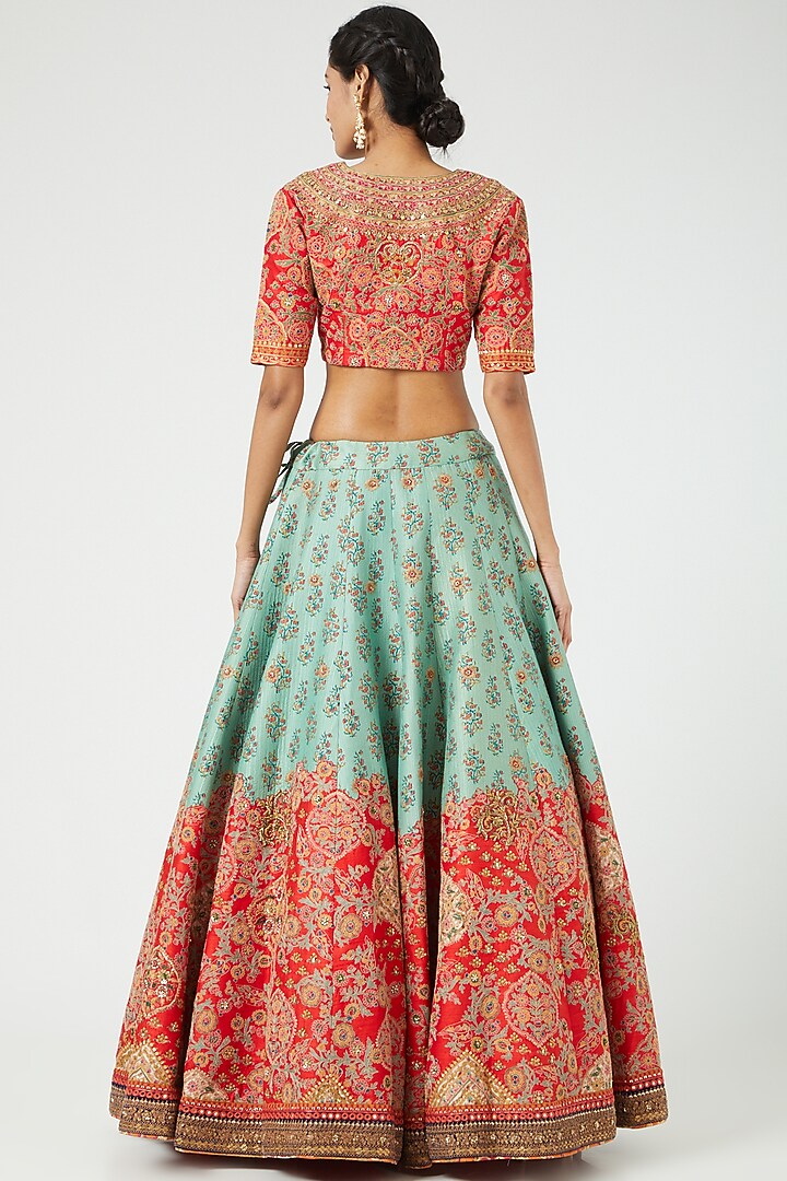 Firozi Chanderi Bridal Lehenga Set by Debyani at Pernia's Pop Up Shop