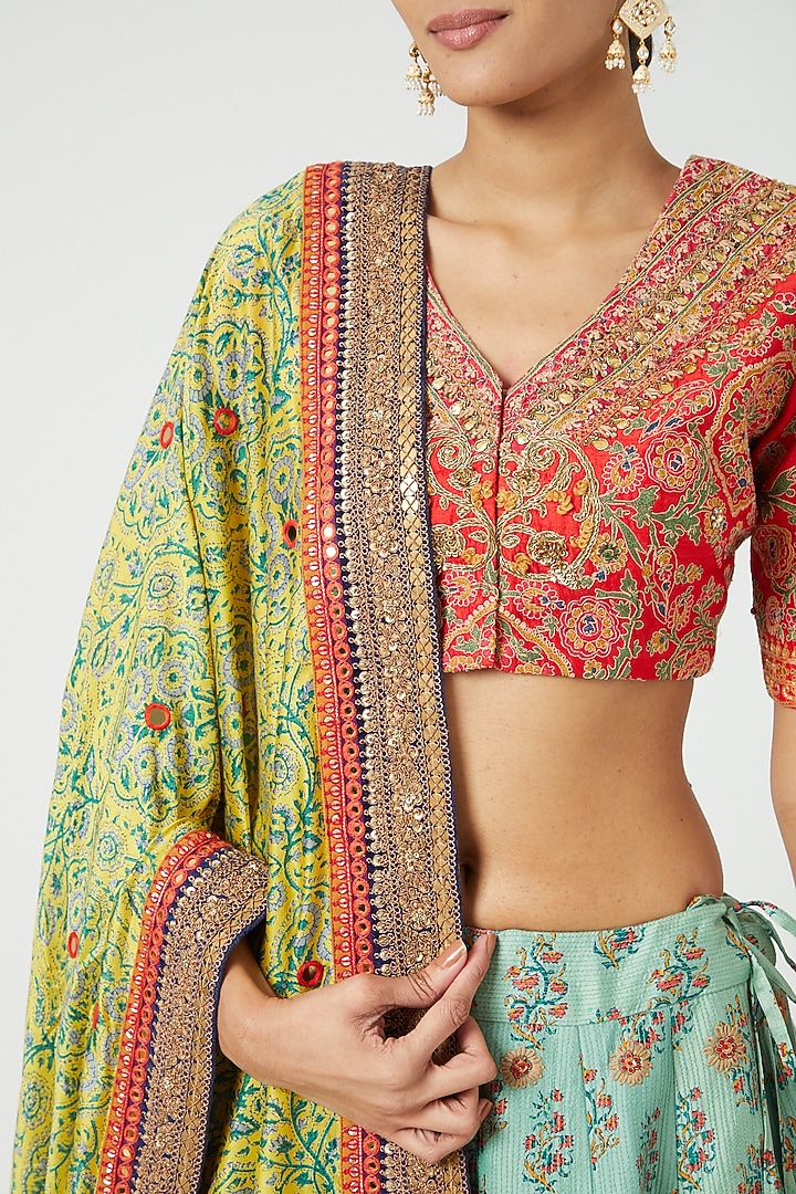 Firozi Chanderi Bridal Lehenga Set by Debyani at Pernia's Pop Up Shop
