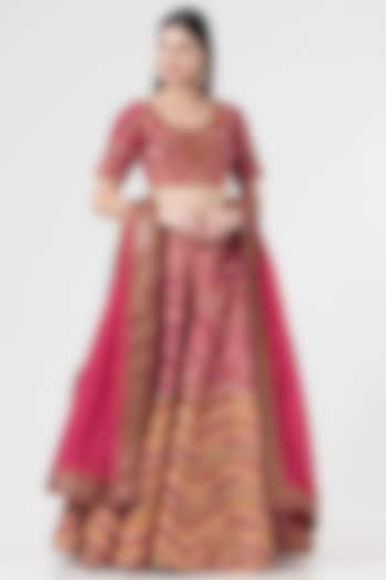 Magenta Habutai Silk Bridal Lehenga Set by Debyani at Pernia's Pop Up Shop