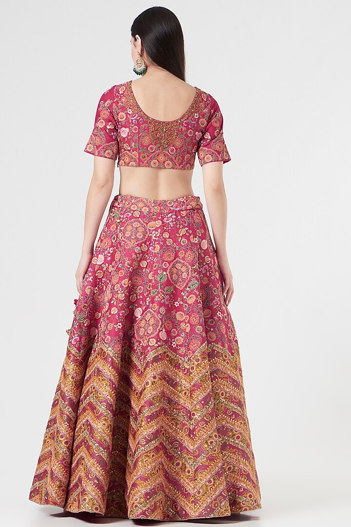 Magenta Habutai Silk Bridal Lehenga Set by Debyani at Pernia's Pop Up Shop