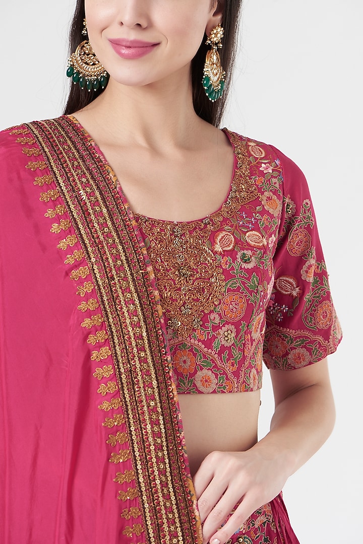 Magenta Habutai Silk Bridal Lehenga Set by Debyani at Pernia's Pop Up Shop