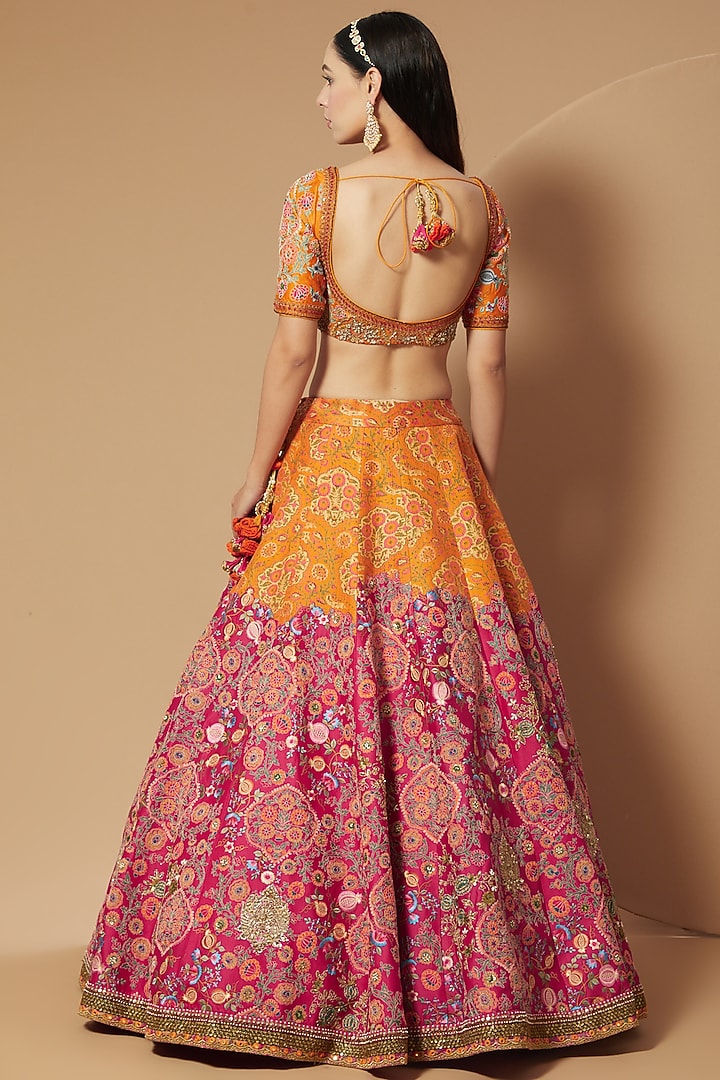 Orange Chanderi Bridal Lehenga Set by Debyani at Pernia's Pop Up Shop