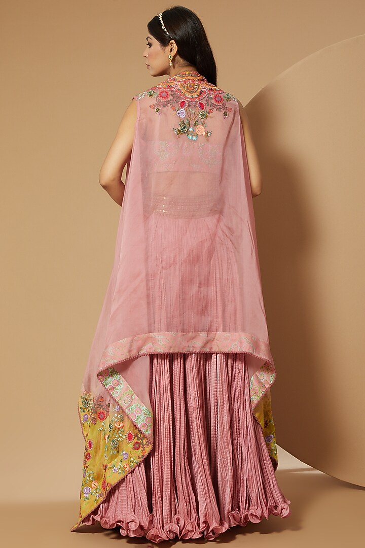 Old Rose Chanderi Crushed Skirt Set by Debyani at Pernia's Pop Up Shop