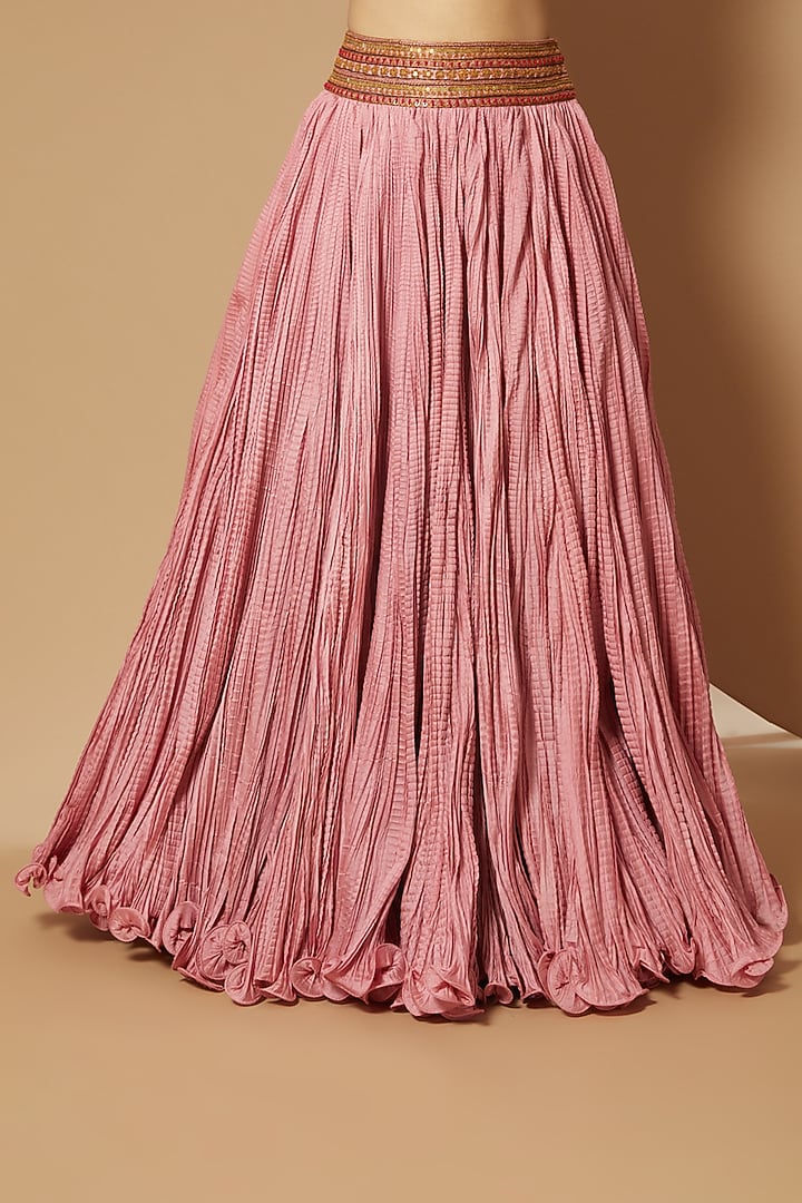 Old Rose Chanderi Crushed Skirt Set by Debyani at Pernia's Pop Up Shop