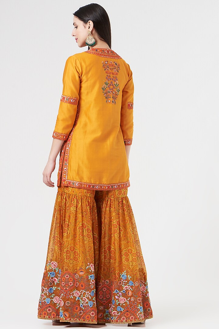 Orange Chanderi Mulmul Bridal Sharara Set by Debyani at Pernia's Pop Up Shop