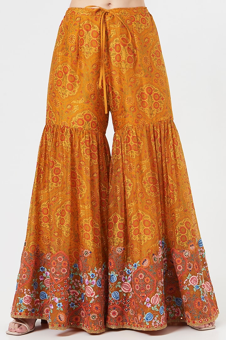 Orange Chanderi Mulmul Bridal Sharara Set by Debyani at Pernia's Pop Up Shop