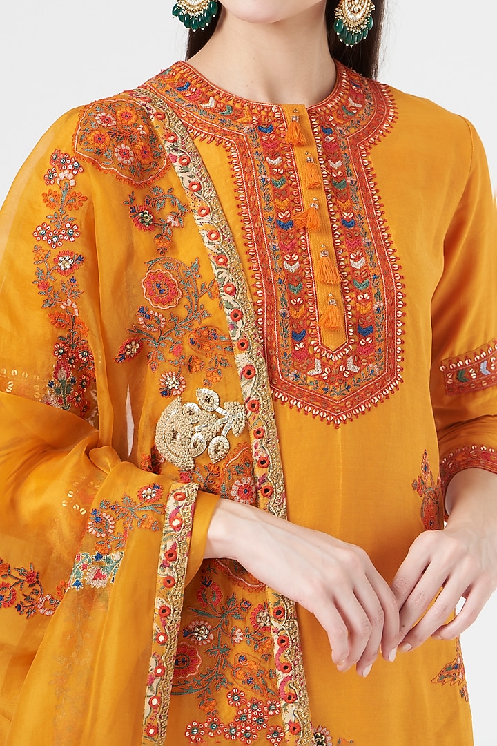Orange Chanderi Mulmul Bridal Sharara Set by Debyani at Pernia's Pop Up Shop