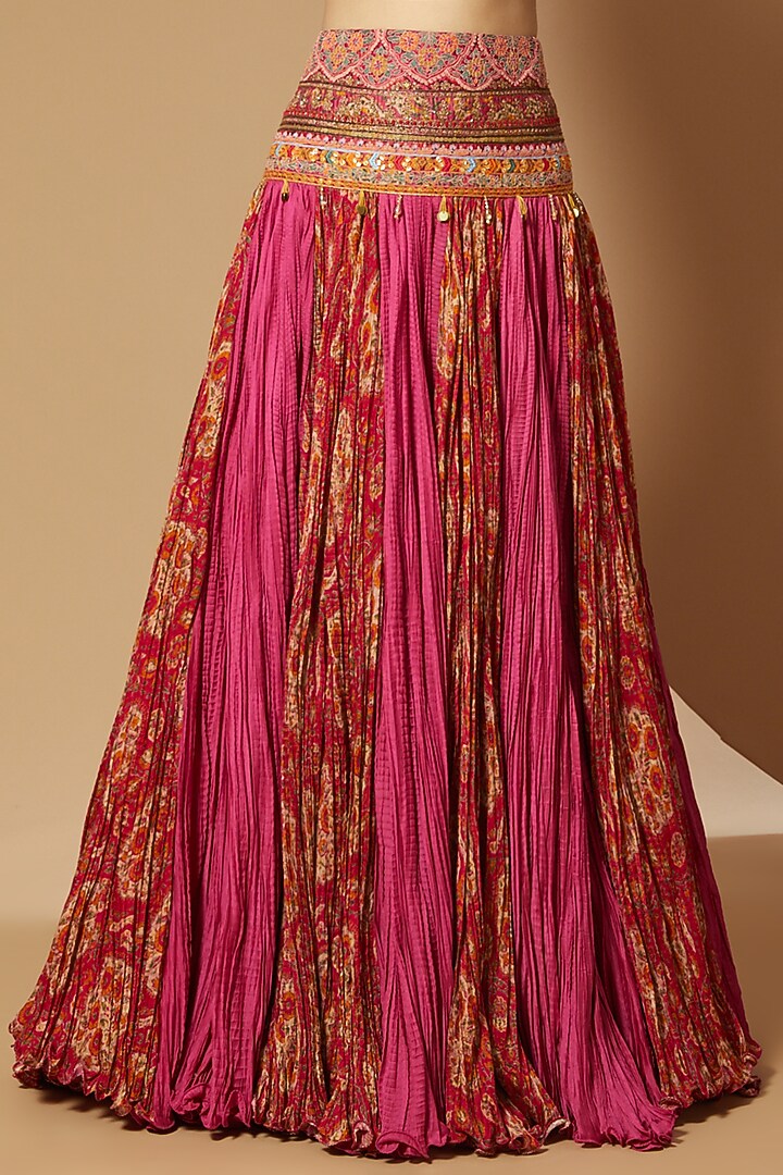 Magenta Chanderi Crushed Skirt Set by Debyani at Pernia's Pop Up Shop