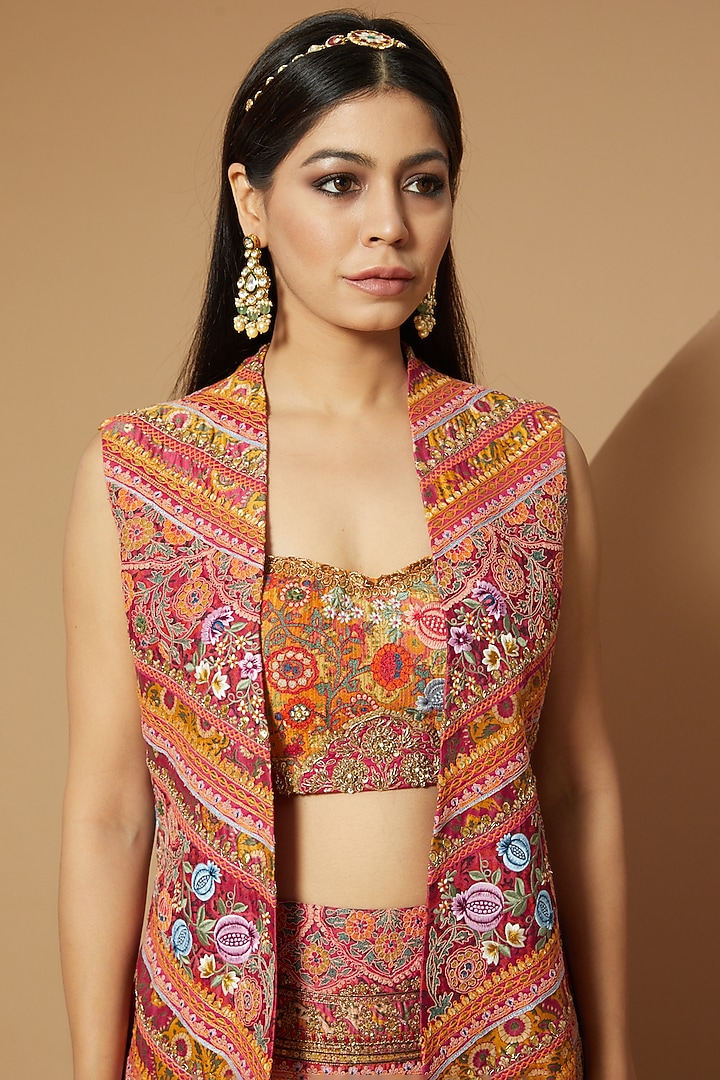 Magenta Chanderi Crushed Skirt Set by Debyani at Pernia's Pop Up Shop