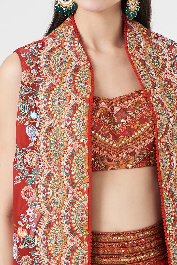 Red Chanderi Crushed Skirt Set by Debyani at Pernia's Pop Up Shop