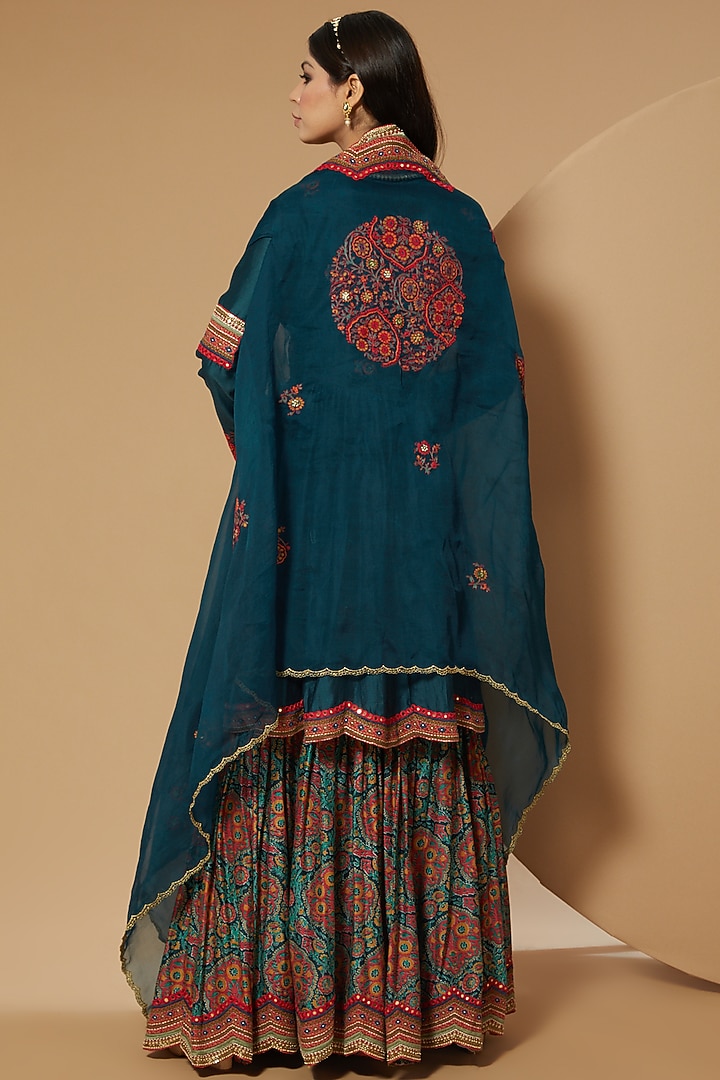 Blue Mughal Printed Bridal Sharara Set by Debyani at Pernia's Pop Up Shop